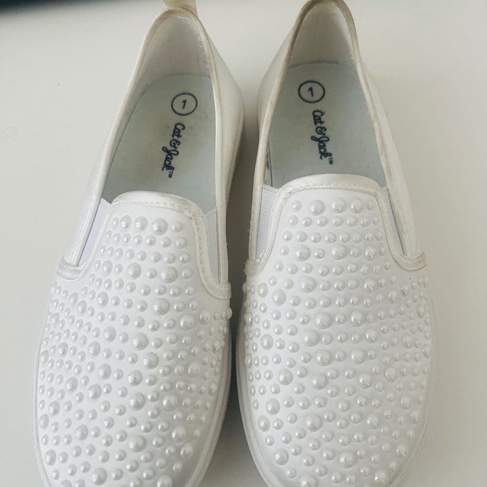 Girls' Charlotte Slip-On Sneakers by Cat & Jack, featuring a pearl-embellished d